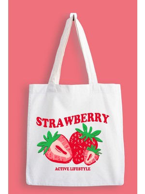 Designedfy Strawberry Baskılı Bez Çanta, Tote Bag