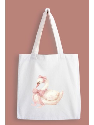 Designedfy Kuğu Baskılı Bez Çanta, Tote Bag