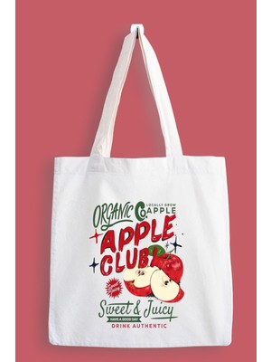 Designedfy Apple Club Baskılı Bez Çanta, Tote Bag