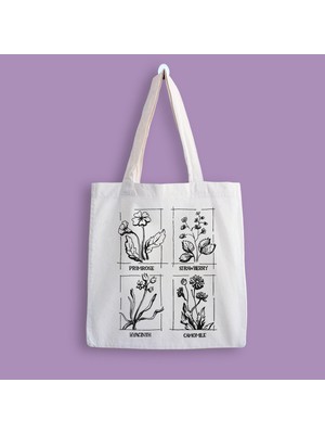 Designedfy Flowers Baskılı Bez Çanta