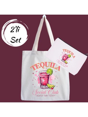 Designedfy Tequila Kampanyalı 2'li Bez Çanta ve Makyaj Çantası Seti
