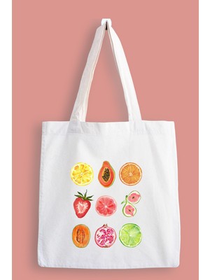 Designedfy Yaz Meyveleri Baskılı Bez Çanta, Tote Bag