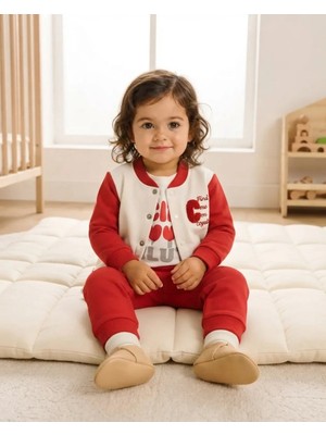 Kız Bebek Kırmızı Pamuklu Ceketli Mevsimlik Bebek Takım
