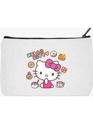 Designedfy Hello Kitty 2 Makyaj Çantası, Kalemlik, El Çantası, Baskılı Bez Çanta