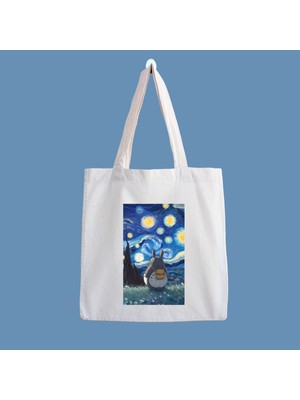 Belirtilmemiş Totoro Yıldızlı Gece Su Geçirmez Baskılı Bez Çanta, Plaj Çantası