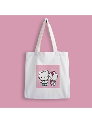 Designedfy Hello Kitty Baskılı Bez Çanta Şık Görünüm