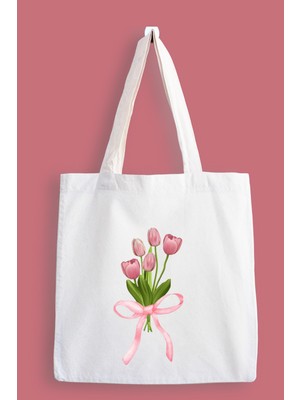 Designedfy Coquette Flower Baskılı Bez Çanta, Tote Bag