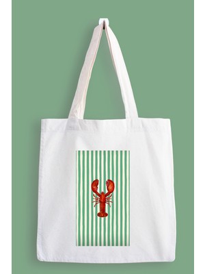 Designedfy Aesthetic Lobster Baskılı Bez Çanta, Tote Bag Su Geçirmez Kumaş ve Yüksek Kalite Baskı