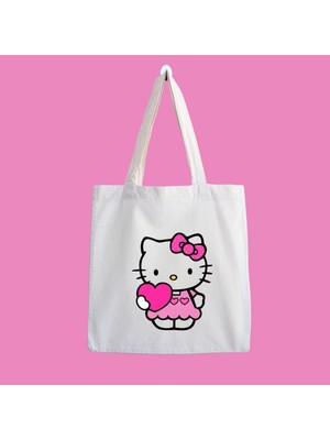 Designedfy Hello Kitty Kalp Su Geçirmez Baskılı Bez Çanta, Plaj Çantası