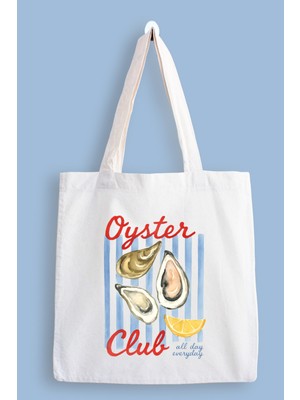 Designedfy Oyster Club Su Geçirmez Baskılı Bez Çanta, Tote Bag