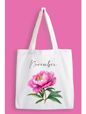 Designedfy November Flower Baskılı Bez Çanta, Tote Bag
