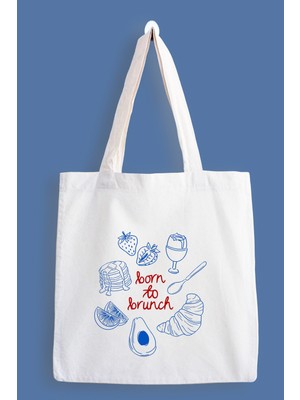 Designedfy Born To Brunch Su Geçirmez Baskılı Bez Çanta, Tote Bag