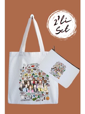 Designedfy Friends Su Geçirmez Bez Çanta ve Kalemlik 2'li Set