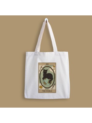 Designedfy Cat The World Baskılı Bez Çanta