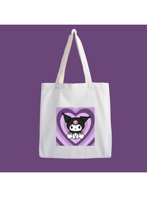 Designedfy Kuromi Aesthetic 2 Su Geçirmez Baskılı Bez Çanta, Plaj Çantası