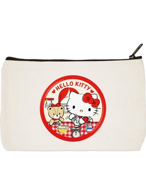 Designedfy Hello Kitty Baskılı Bez Makyaj Çantası, Kalemlik, El Çantası