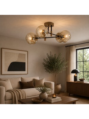 Apliqa Maral 4Lü Siyah Eskitme Bal Camlı Modern Genç Odası Yatak Odası Retro Salon Avize