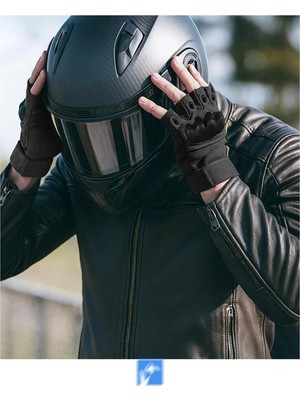 PIECE SIGNATURE Suya Dayanıklı Polyester Motorcu Kesik Parmak Eldiven