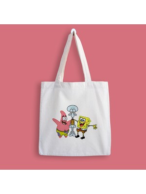 Designedfy Sünger Bob Baskılı Bez Çanta