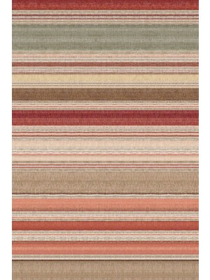 Saraz Halı Modern Kiremit Bej Çizgili Kilim Desenli Baskı Şönil Halı Kaymaz Taban Salon Oturma Odası Yatak Odası Halısı SH06