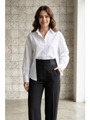 Moda Erva 34 Yırtmaç Detaylı Dokuma Poplin Gömlek