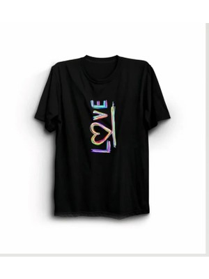 Modi 14 Şubat Sevgililer Günü Love Baskılı Oversize Bisiklet Yaka T-Shirt Siyah
