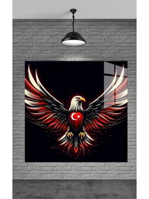 Marsilyan Kartal ve Türk Bayrağı Modern Cam Tablo | Şık Duvar Sanatı ve Ev Dekoru | Seri 2ffgna