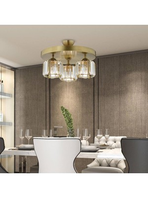 Apliqa Sabrina 3 Lü Yuvarlak Eskitme Plafonyer Kristalli Taşlı Modern Tasarım Kristal Salon Avize