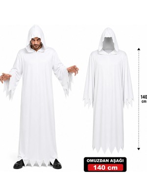 My Best Store Yetişkin Beyaz Kapüşonlu Cellat Hayalet Kostümü 140 cm