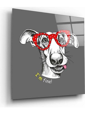 Marsilyan Gözlüklü Köpek Dekoratif Cam Tablo | Salon ve Ofis Duvar Dekoru | Seri Gcgftd