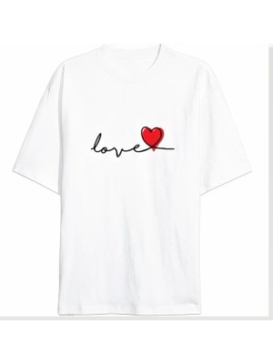 Modi 14 Şubat Tişört Sevgililer Günü Için Özel Tasarım Love Baskılı T-Shirt Beyaz