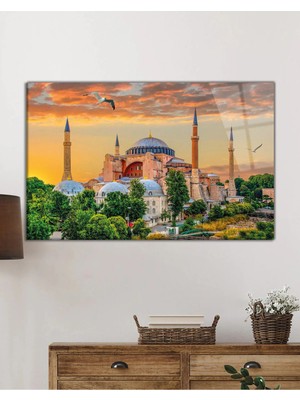 Marsilyan Istanbul Ayasofya Camii Dekoratif Cam Duvar Tablosu | Modern Salon Dekoru | Seri Zeudqp