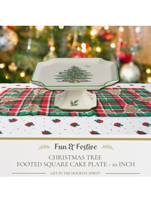 Mucize Spode Christmas Tree Footed Square Cake Plate 25CM / 10IN - Ayaklı Kare Kek ve Servis Tabağı