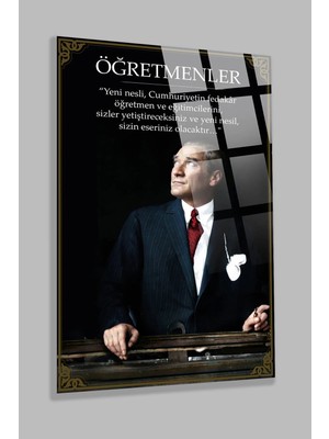 Marsilyan Öğretmenler Gününe Özel Atatürk Modern Dekoratif Cam Duvar Tablosu | Duvar Sanatı | Seri J3TIZC