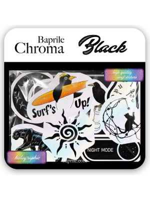 Baprile Siyah Renk Temalı Hologram Stickerlar 21 Adet Sticker Paketi Suya Dayanıklı Laptop Termos Telefon Etiket Seti