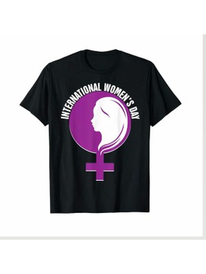 Modi 8 Mart Dünya Kadınlar Günü Baskılı Oversize Bisiklet Yaka T-Shirt Siyah