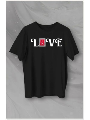 Modi 14 Şubat Sevgililer Günü Love Baskılı Oversize Bisiklet Yaka T-Shirt Siyah