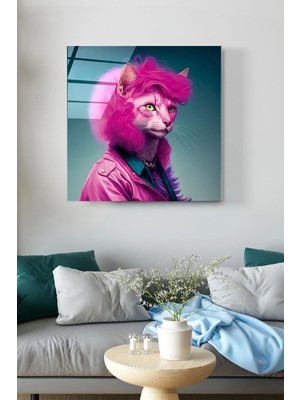 Marsilyan Kedi Portre Dekoratif Cam Duvar Tablosu | Modern Salon Dekoru | Seri E5ACOR