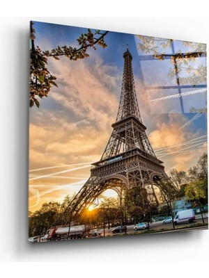 Marsilyan Eyfel Kulesi Paris Manzarası Dekoratif Cam Duvar Tablosu | Modern Salon Dekoru | Seri X72MD5