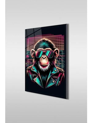 Marsilyan Bay Şempanze 2 Pop Art Dekoratif Cam Duvar Tablosu | Modern Salon Dekoru | Seri PF3ZZZ