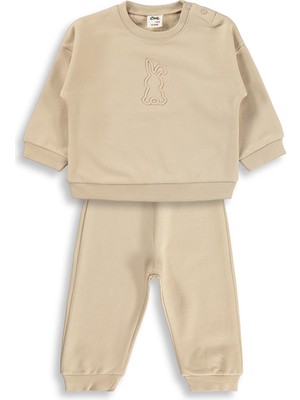 Civil Baby Tavşan Baskılı Basic 6-18 Ay Takım - Bej