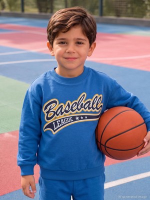 Civil Boys Baseball Baskılı 2-5 Yaş Sweatshirt - Mavi