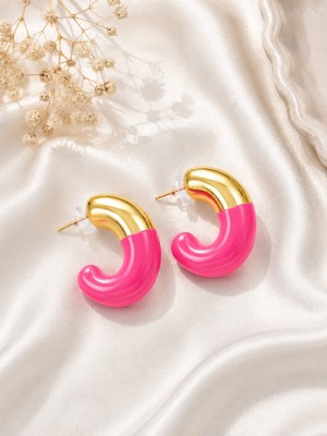Serelya Ccb Pembe Gold Çift Renk Küpe