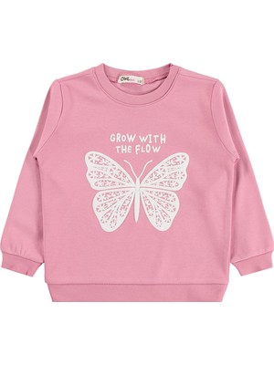 Civil Girls Kelebek Baskılı 2-5 Yaş Sweatshirt  - Pembe