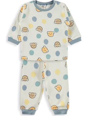 Civil Baby Ayıcık Baskılı 6-18 Ay Pijama Takımı - Ekru