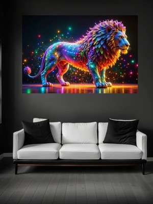Marsilyan Neon Aslan Cam Duvar Tablosu | Modern Dekoratif Tasarım | Seri TNH73I