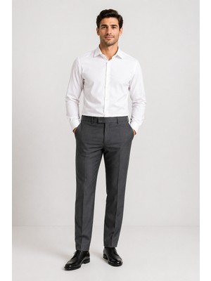 Bihan Store Erkek Regular Fit Kumaş Pantolon - Rahat Kesim, Esnek Kumaş, Pilesiz 008-GRI