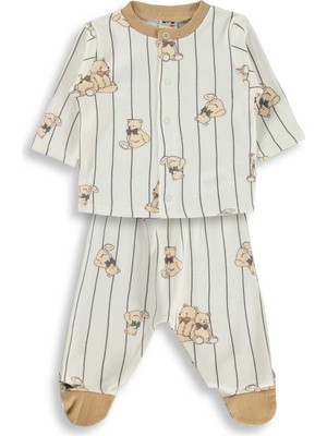 Civil Baby Fiyonklu Ayılar Empirme 1-9 Ay Pijama Takımı - Ekru