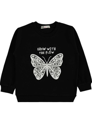 Civil Girls Kelebek Baskılı 2-5 Yaş Sweatshirt  - Siyah