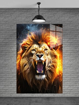 Marsilyan Neon Aslan Cam Duvar Tablosu | Modern Dekoratif Tasarım | Seri M2T7OK